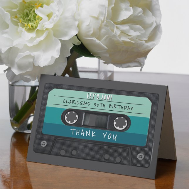 Födelsedagsfesten Kassettbandblått band Tack Kort (Cassette Tape Blue Retro Birthday Party Thank You Card
)