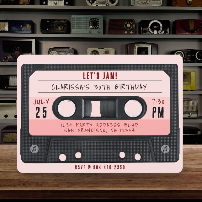 Födelsedagsfesten Kassettbandsåterställning av Ros Inbjudningar (Cassette Tape Pink Retro Birthday Party Invitation
)