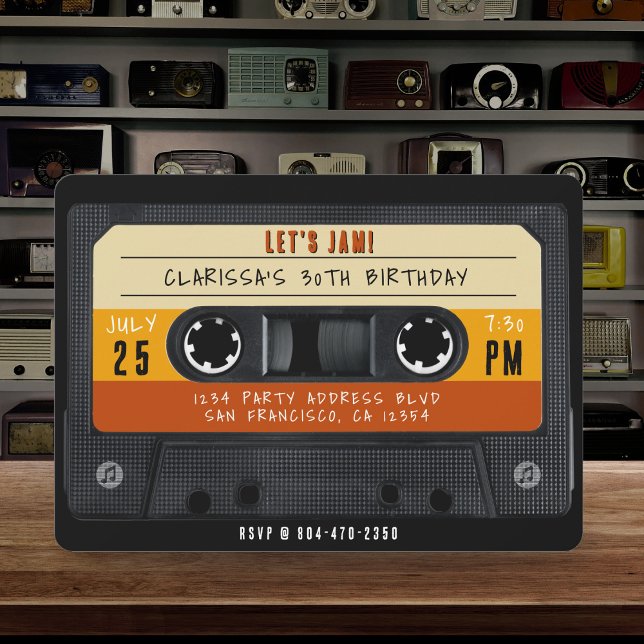 Födelsedagsfesten Kassettbandsåterställning Inbjudningar (Cassette Tape Retro Birthday Party Invitation
)
