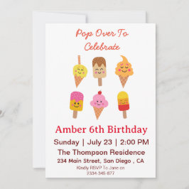 Födelsedagsfesten Kawaii Ice Cream och Popsicles Inbjudningar