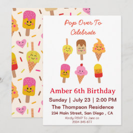 Födelsedagsfesten Kawaii Ice Cream och Popsicles Inbjudningar