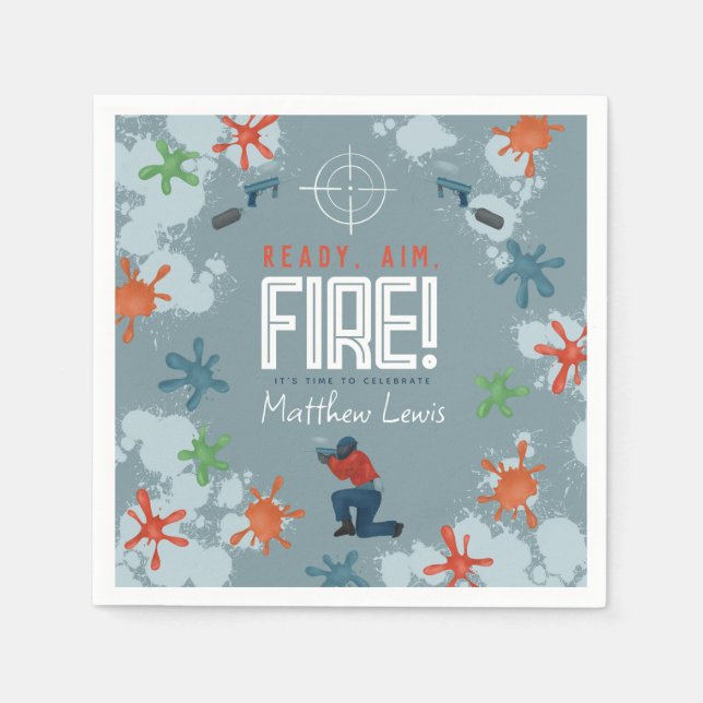 Födelsedagsfesten Kids Colorful Paintball Boys Pappersservett (Framsidan)