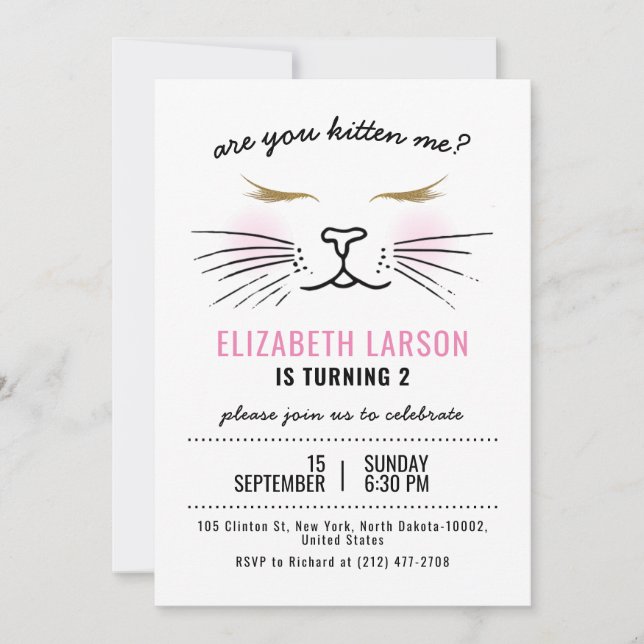 Födelsedagsfesten Kids Funny Kattunge Kitten Ansik Inbjudningar (Framsida)