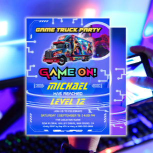 Födelsedagsfesten Kids Video Game Lastbil Inbjudningar