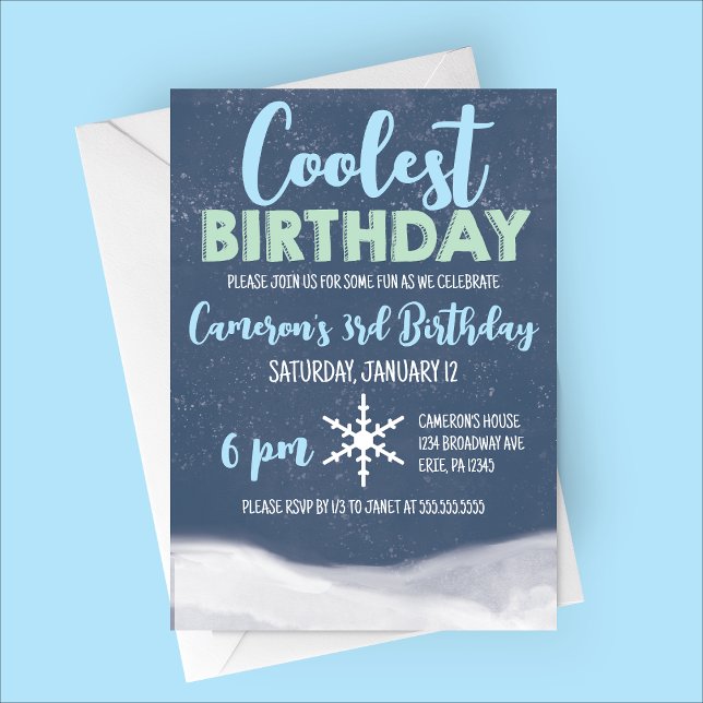 Födelsedagsfesten Kolast Birthday Snowflake Winter Inbjudningar (Coolest Birthday Snowflake Winter Modern Birthday Party Invitation)