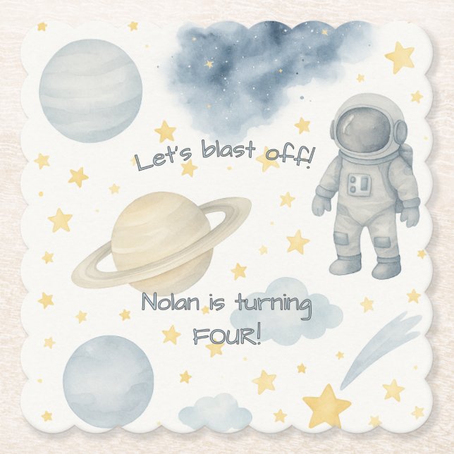 Födelsedagsfesten Kosmiutrymme | Rockets & Stars - Underlägg Papper (Framsida)