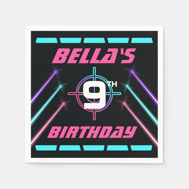 Födelsedagsfesten Laser Märkre Girls Neon Neon Pappersservett (Framsidan)