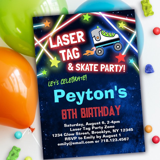 Födelsedagsfesten Laser Märkre Roller Skate Inbjudningar (Skapare uppladdad)