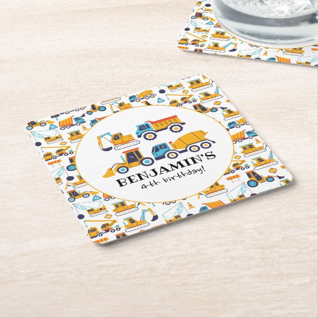 Födelsedagsfesten Lastbil Fordon Underlägg Papper Kvadrat (Vinklad)