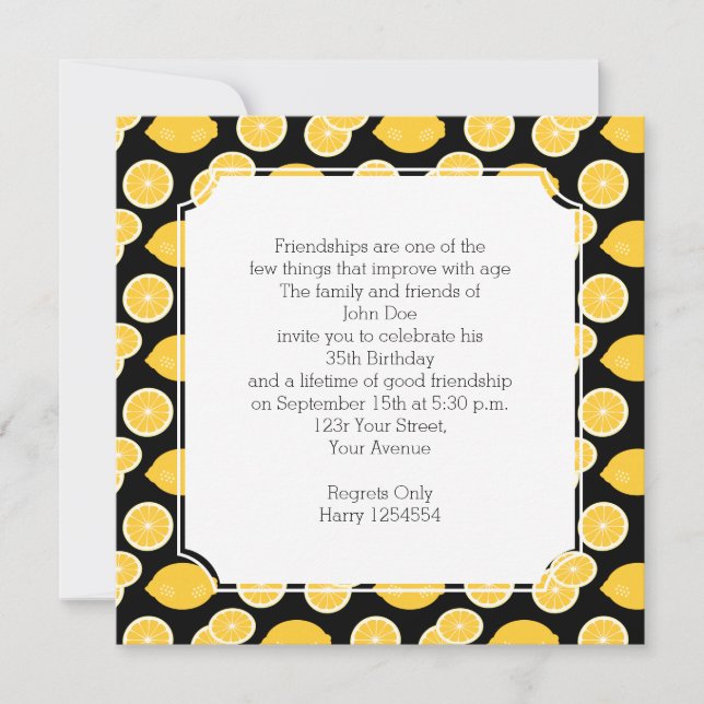 Födelsedagsfesten Lemon Kawaii Citrus Inbjudningar (Framsida)