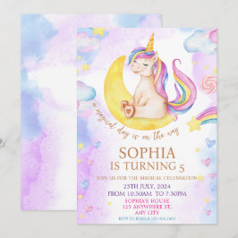 Födelsedagsfesten Lila Watercolor för Magic Unicor Inbjudningar
