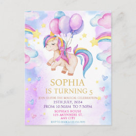 Födelsedagsfesten Lila Watercolor för Magic Unicor Vykort