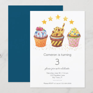 Födelsedagsfesten Lilla Sötnos Watercolor Muffinss Inbjudningar