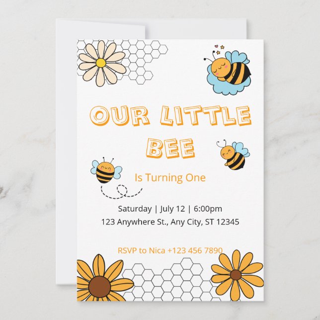 Födelsedagsfesten Little Bee Humla Inbjudningar (Framsida)
