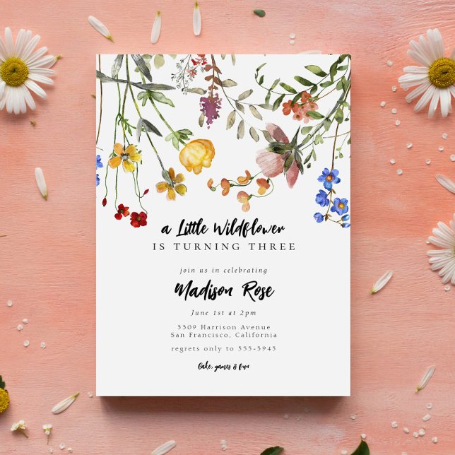 Födelsedagsfesten Little Wildblomme Blomsterträdgå Inbjudningar (Skapare uppladdad)