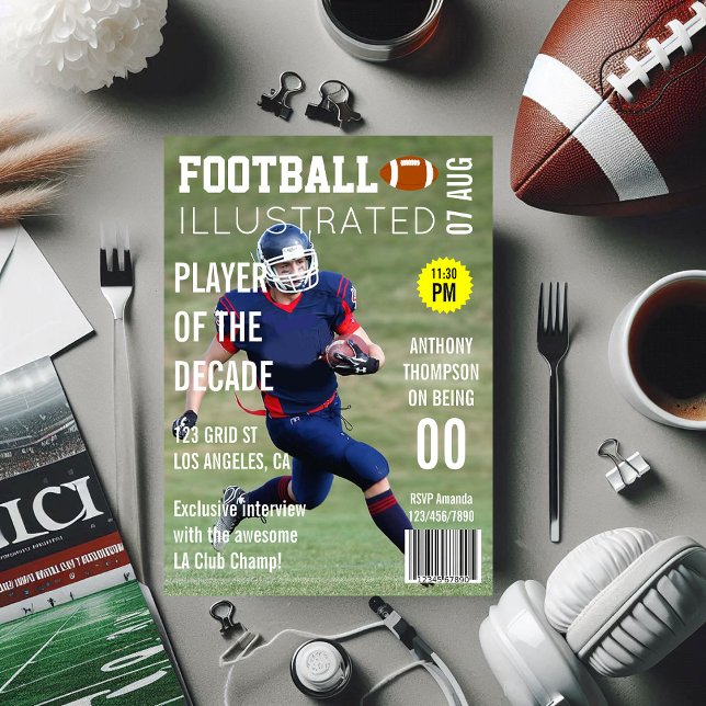 Födelsedagsfesten Magazine Cover Celebrity Footbal Inbjudningar (Magazine Cover Celebrity Footballer Birthday Party Invitation)