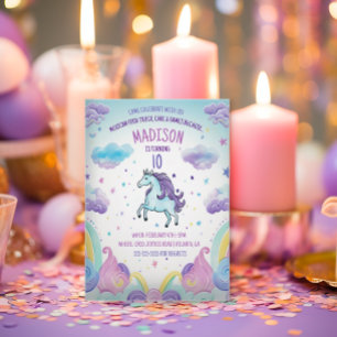 Födelsedagsfesten Magic Blue and Lila Unicorn Inbjudningar