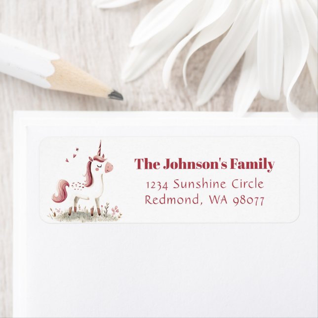 Födelsedagsfesten Magic Fairy Tale Unicorn Returadress Etikett (Insitu)