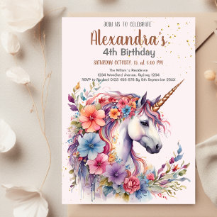 Födelsedagsfesten Magic Pastel Unicorn Rainbow Inbjudningar