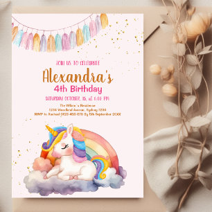 Födelsedagsfesten Magic Pastel Unicorn Rainbow Inbjudningar