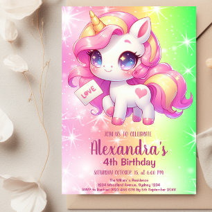 Födelsedagsfesten Magic Pastel Unicorn Rainbow Inbjudningar