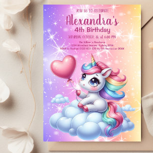 Födelsedagsfesten Magic Pastel Unicorn Rainbow Inbjudningar