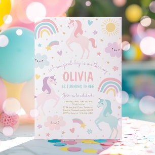 Födelsedagsfesten Magic Pastel Unicorn Rainbow Inbjudningar
