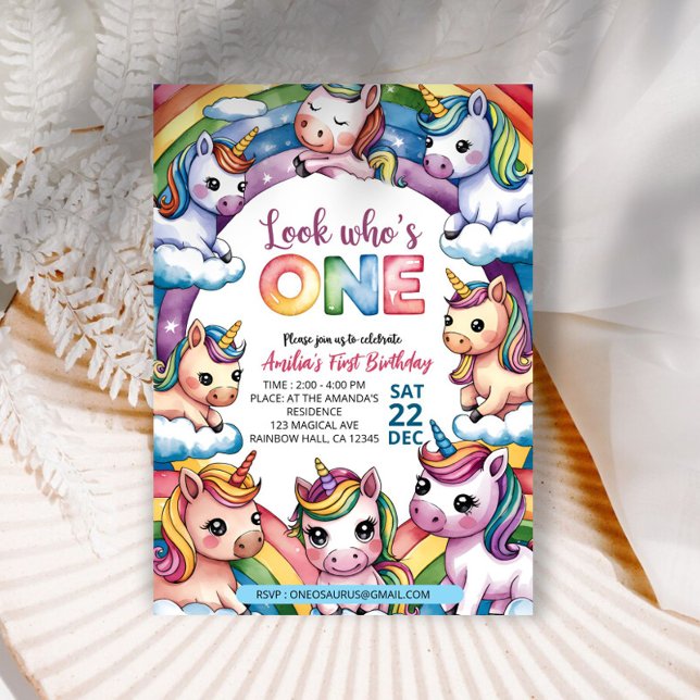 Födelsedagsfesten Magic Pastel Unicorn Rainbow Inbjudningar (Skapare uppladdad)