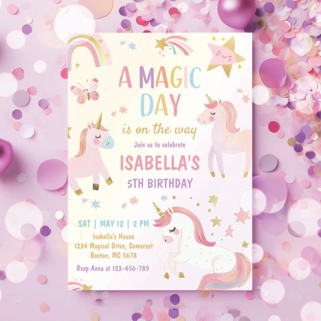 Födelsedagsfesten Magic Pastel Unicorn Rainbow Inbjudningar (Skapare uppladdad)
