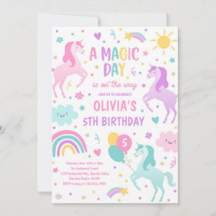 Födelsedagsfesten Magic Pastel Unicorn Rainbow Inbjudningar