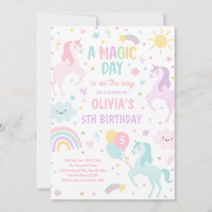 Födelsedagsfesten Magic Pastel Unicorn Rainbow Inbjudningar