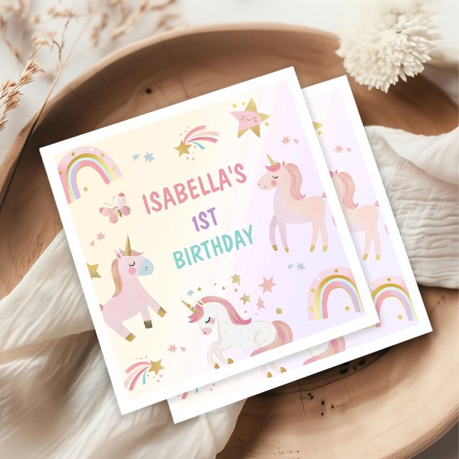 Födelsedagsfesten Magic Pastel Unicorn Rainbow Pappersservett (Skapare uppladdad)
