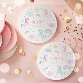 Födelsedagsfesten Magic Pastel Unicorn Rainbow Underlägg Papper Rund