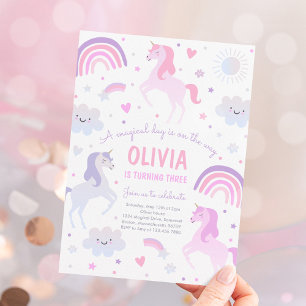 Födelsedagsfesten Magic Rainbow Iridescent Unicorn Inbjudningar