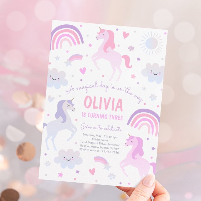 Födelsedagsfesten Magic Rainbow Iridescent Unicorn Inbjudningar (Skapare uppladdad)
