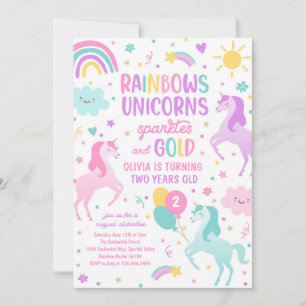 Födelsedagsfesten Magic Rainbow Pastel Unicorn Inbjudningar