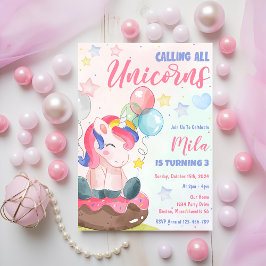 Födelsedagsfesten Magic Rainbow Unicorn Inbjudningar