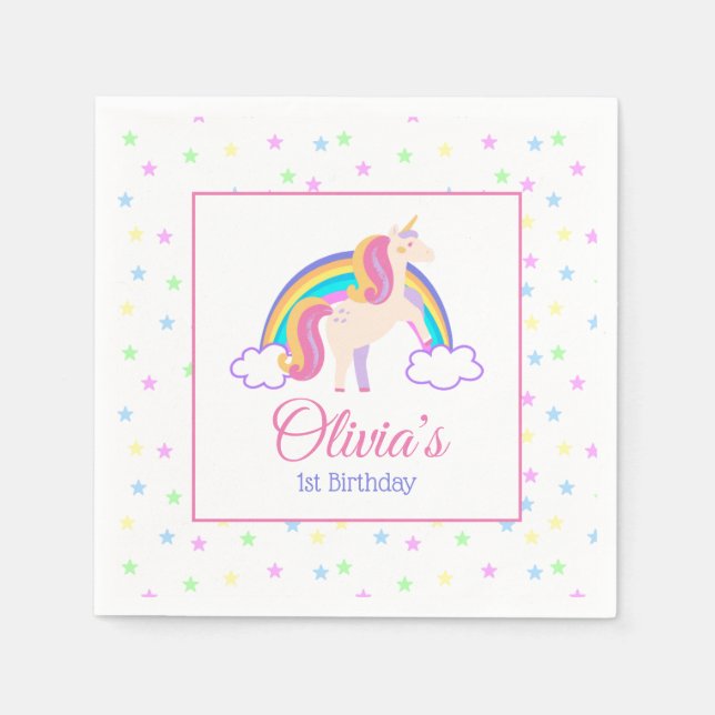 Födelsedagsfesten Magic Rainbow Unicorn Pappersservett (Framsidan)