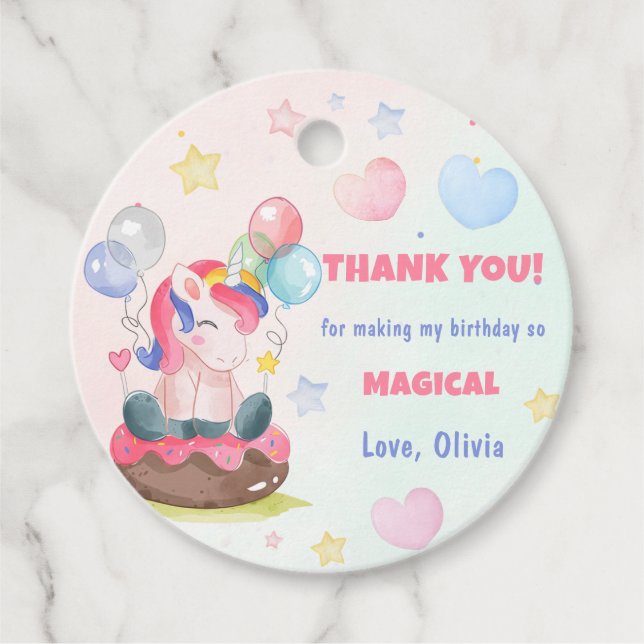 Födelsedagsfesten Magic Unicorn Rainbow Gåvor Etiketter (Framsida)