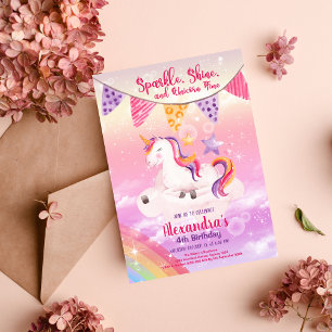 Födelsedagsfesten Magic Unicorn Rainbow Inbjudningar
