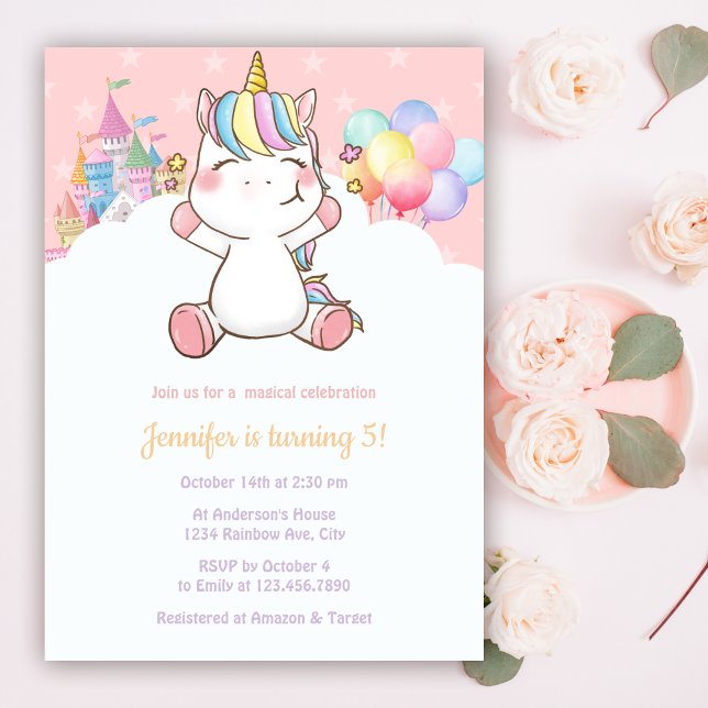 Födelsedagsfesten Magic Unicorn Rainbow Inbjudningar (Skapare uppladdad)