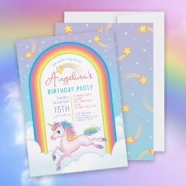 Födelsedagsfesten Magic Unicorn Rainbow Inbjudningar