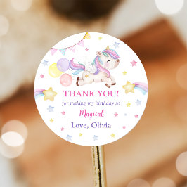 Födelsedagsfesten Magic Unicorn Rainbow Runt Klistermärke