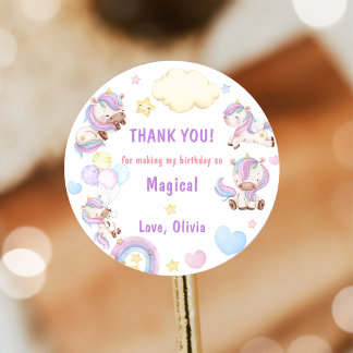 Födelsedagsfesten Magic Unicorn Rainbow Runt Klistermärke