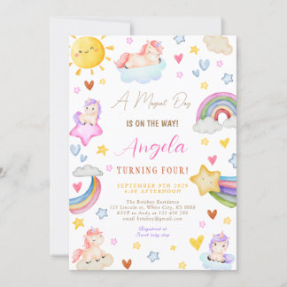 Födelsedagsfesten Magic Unicorn Watercolor Rainbow Inbjudningar