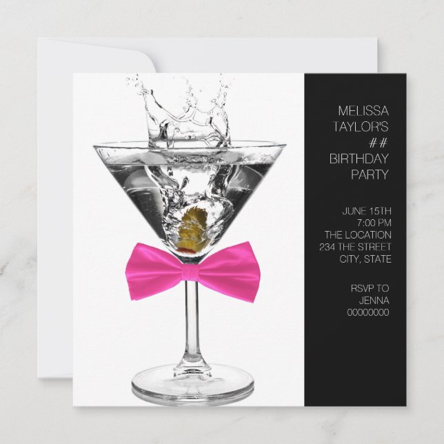 Födelsedagsfesten Martini Glass Womans any Number Inbjudningar (Framsida)