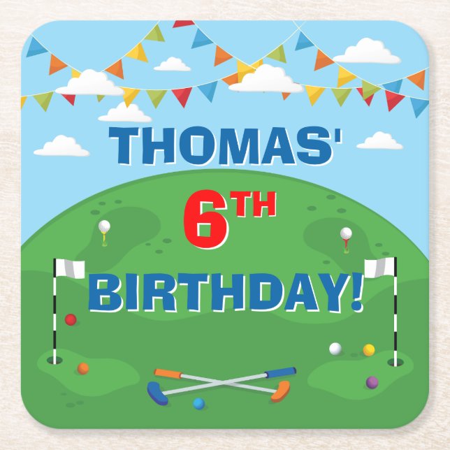 Födelsedagsfesten Mini Golf Putt Putt Boys Underlägg Papper Kvadrat (Framsidan)