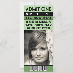 Födelsedagsfesten Mint Grönt VIP Photo Biljett Inbjudningar