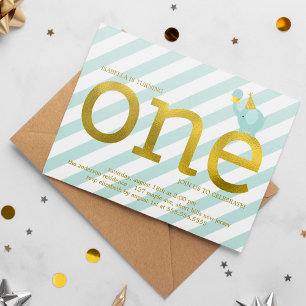 Födelsedagsfesten Mint och Faux Gold Foil Elephant Inbjudningar