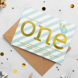 Födelsedagsfesten Mint och Faux Gold Foil Elephant Inbjudningar